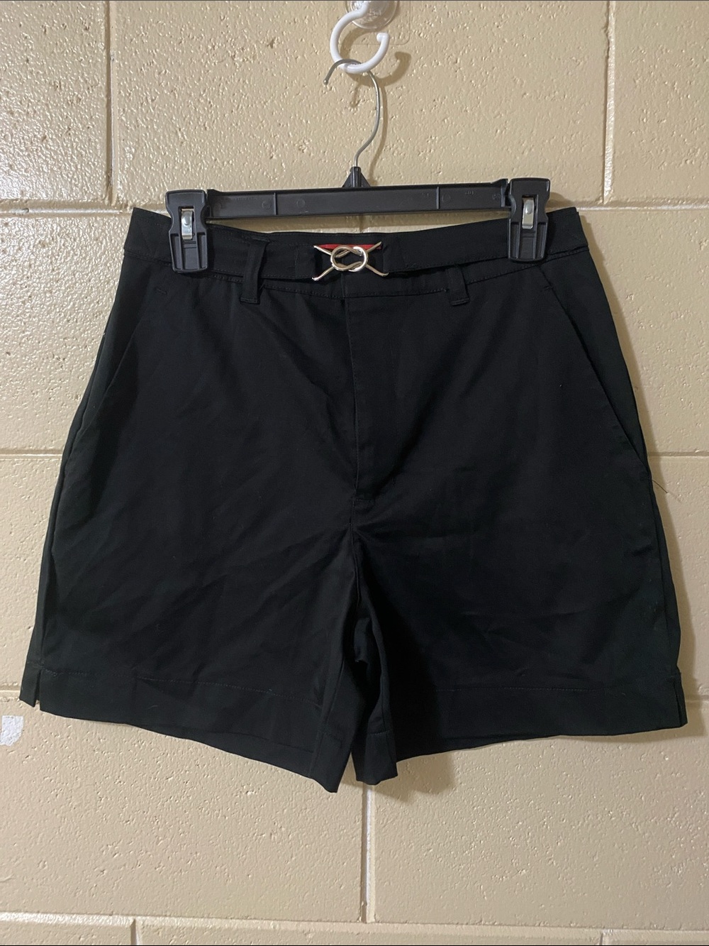 Gloria Vanderbilt Black Men's Flat Front Shorts with Buckle Detail